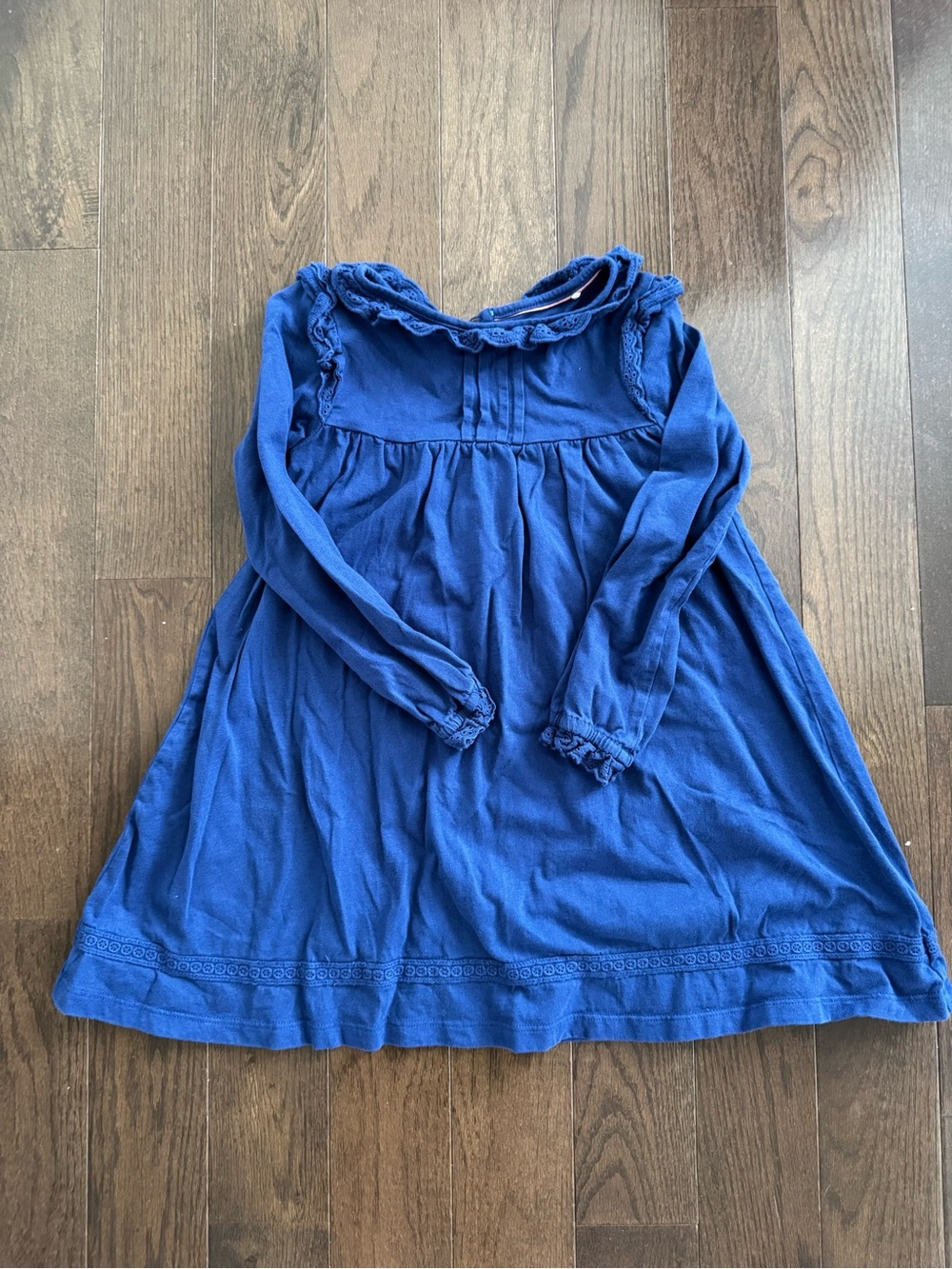 Mini Boden Girls' Long Sleeve Navy Blue Cotton Dress